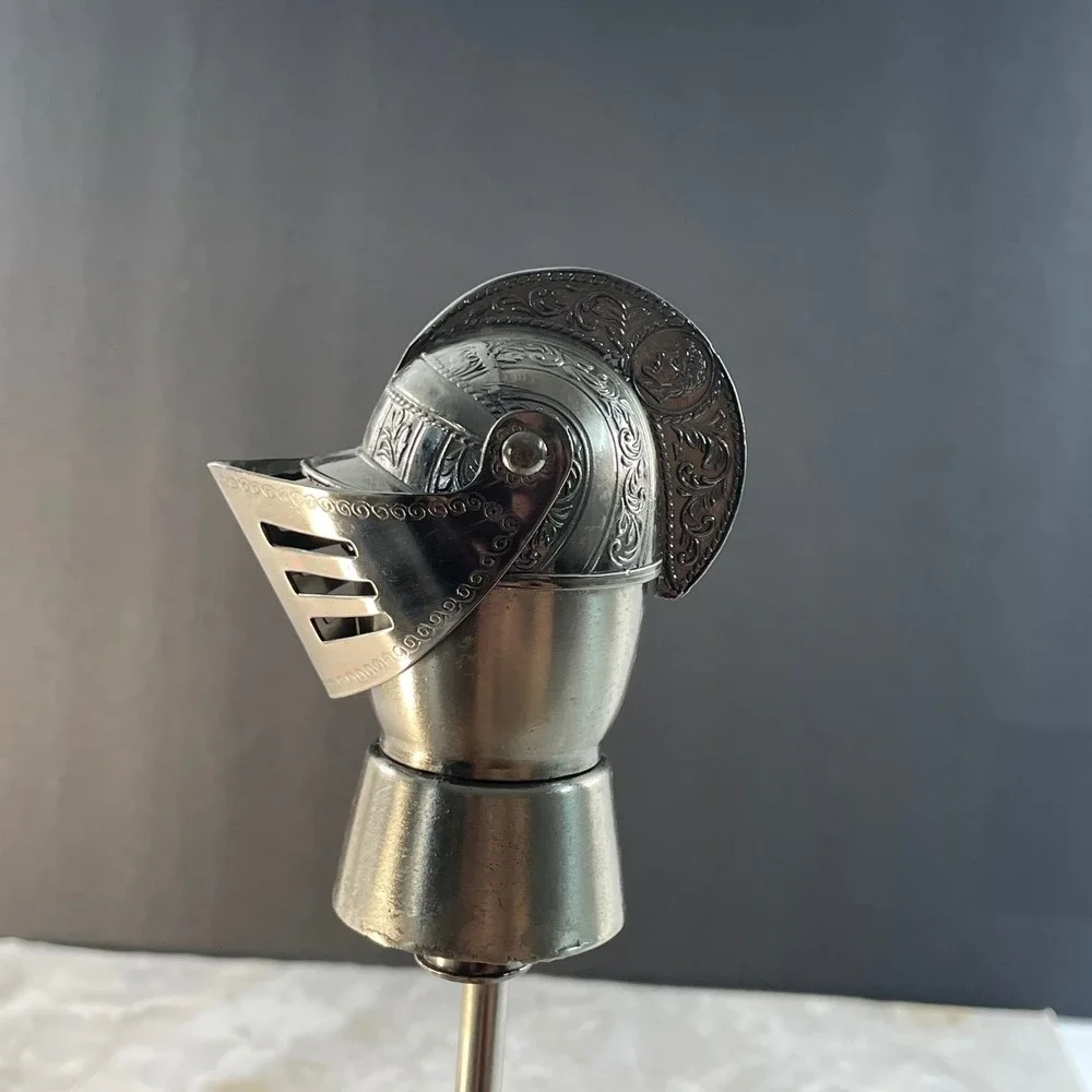 Vintage Medieval Knight Helmet Liquor Pourer Silver Metal Barware Movable Visor